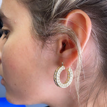 Load image into Gallery viewer, 18k Gold Filled Hoop Earrings: Geometric Roman Pattern
