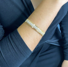 Load image into Gallery viewer, 18k Gold Filled Cuff Bracelet: Twisted Wire &amp; Cubic Zirconia
