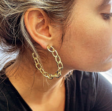 Load image into Gallery viewer, 18k Gold Filled Link Chain Hoop Earrings, C-Hoops Large Cable Chain Link Style
