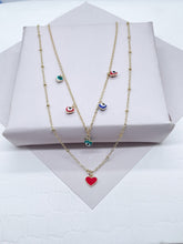 Load image into Gallery viewer, 18k Gold Filled Layered Thin Satellite Chain Necklaces with 5 Colorful Evil Eyes
