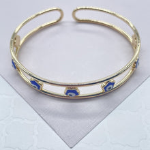 Load image into Gallery viewer, 18k Gold Filled Evil Eye Cuff Bracelet: Flower, Heart, Round
