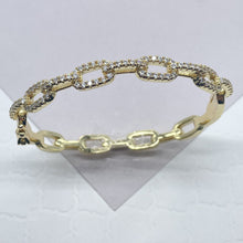 Load image into Gallery viewer, 18k Gold Filled Micro Pave Zirconia Puffy Mariner and Chunky Paper Clip Link Bangles
