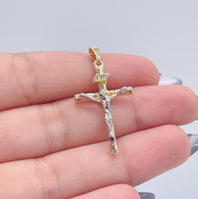 Load image into Gallery viewer, 18k Gold Filled Crucifix Cross: Two Tone Jesus Pendant
