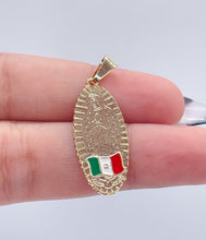 Load image into Gallery viewer, 18k Gold Filled Oval Shaped Our Lady of Guadalupe Pendant Featuring Mexican Flag Supplies
