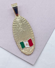 Load image into Gallery viewer, 18k Gold Filled Oval Shaped Our Lady of Guadalupe Pendant Featuring Mexican Flag Supplies
