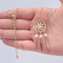Load image into Gallery viewer, 18k Gold Filled Dream Catcher Jewelry Set With Earrings And Necklace Featuring Pearls Details

