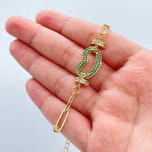 Load image into Gallery viewer, 18k Gold Filled Paper Clip Bracelet: Cubic Zirconia Lip Charm
