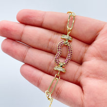 Load image into Gallery viewer, 18k Gold Filled Paper Clip Link Bracelet Featuring Micro Pave Cubic Zirconia Pouty Lip Charm With CZ Connectors Jewelry

