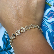 Load image into Gallery viewer, 18k Gold Filled Hallowed Star and Attached Heart Engraved Pattern Bracelet Jewelry
