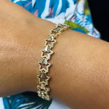 Load image into Gallery viewer, 18k Gold Filled Hallowed Star and Attached Heart Engraved Pattern Bracelet Jewelry
