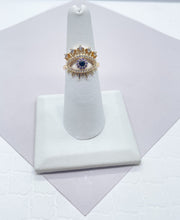 Load image into Gallery viewer, 18k Gold Filled Evil Eye Ring: Multi Color Zirconia Protection Jewelry
