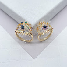 Load image into Gallery viewer, 18k Gold Filled Evil Eye Ring: Multi Color Zirconia Protection Jewelry
