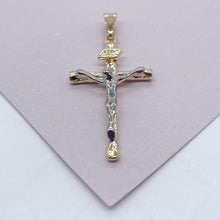 Load image into Gallery viewer, 18k Gold Filled Crucifix Cross: Two Tone Jesus Pendant
