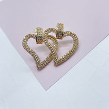 Load image into Gallery viewer, 18k Gold Filled Cubic Zirconia Heart Earrings: Hypoallergenic Party Jewelry
