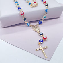 Load image into Gallery viewer, 18k Gold Filled Evil Eye Rosary Necklace: Our Lady of Guadalupe, 24”
