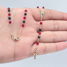 Load image into Gallery viewer, 18k Gold Filled 20” long Black and Red Beaded Rosary Style Necklace
