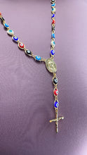 Load image into Gallery viewer, 18k Gold Filled Evil Eye Rosary Necklace: Our Lady of Guadalupe, 24”
