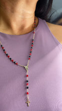 Load image into Gallery viewer, 18k Gold Filled 20” long Black and Red Beaded Rosary Style Necklace
