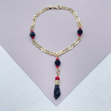 Load image into Gallery viewer, 18k Gold Filled Mariner Link Bracelet Featuring Figa And Simulated Azabaches for

