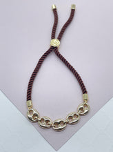 Load image into Gallery viewer, 18k Gold Filled Twisted Fabric Bracelet With Mariner Chain in The Center in Winter Colors
