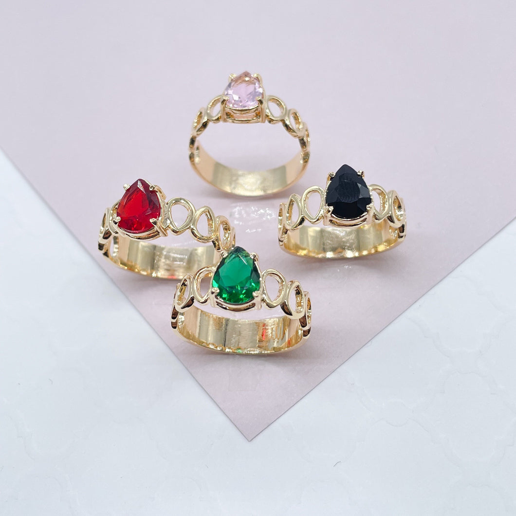18k Gold Filled Ring Featuring Solitaire Tear Drop Shaped Stone Available In Assorted Colors Jewelry