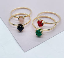 Load image into Gallery viewer, Thin 18k Gold Filled Ring Featuring Solitaire Colorful Heart Shape Cubic Zirconia Jewelry
