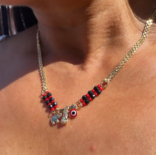 Load image into Gallery viewer, 18k Gold Filled Protection “Figa” Hand, Red Evil Eye, Luck Elephant Charm
