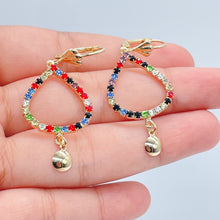 Load image into Gallery viewer, 18k Gold Filled Drop Earrings: Multicolor Cubic Zirconia Leverback
