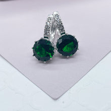 Load image into Gallery viewer, Elegant 18k Silver Filled 9mm Colorful Zirconia Lever Back Earrings Featuring Clear CZ Details
