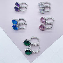 Load image into Gallery viewer, Elegant 18k Silver Filled 9mm Colorful Zirconia Lever Back Earrings Featuring Clear CZ Details
