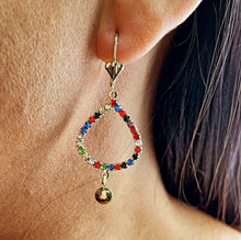 Load image into Gallery viewer, 18k Gold Filled Drop Earrings: Multicolor Cubic Zirconia Leverback

