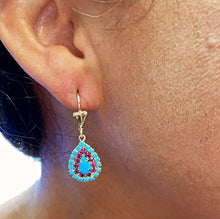 Load image into Gallery viewer, 18k Gold Filled Turquoise Drop Earrings: Magenta Pink Leverback Jewelry
