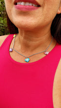 Load image into Gallery viewer, Silver Filled Necklace with Colorful Enamel Heart Charms
