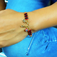 Load image into Gallery viewer, 18k Gold Filled Charm Bracelet: Figa Hand, Evil Eye, Elephant

