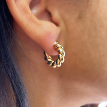 Load image into Gallery viewer, 18k Gold Filled Croissant 20mm Twisted Pushback Open Hoop Earring C-Hoop
