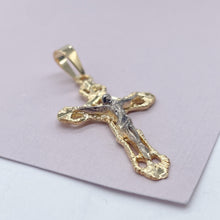 Load image into Gallery viewer, 18k Gold Filled Textured Crucifix Cross Featuring Image Of Jesus Christ in

