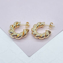 Load image into Gallery viewer, 18k Gold Filled Croissant 20mm Twisted Pushback Open Hoop Earring C-Hoop
