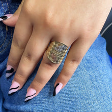 Load image into Gallery viewer, Large 18k Gold Filled Geometric Patterned Tri-Color Ring Wholesale Jewelry
