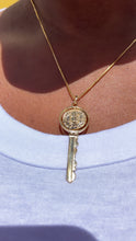 Load image into Gallery viewer, Swivel Double Sided 18k Gold Filled San Benito Engraved Key Pendant
