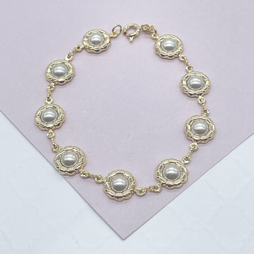 18k Gold Filled Bracelet With Embedded Simulated Pearls Wholesale Jewelry