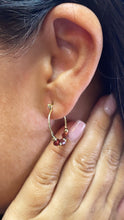 Load image into Gallery viewer, 18k Gold Filled Thin Hoop Earrings With Diamond Shape Maroon Acrylic And Mini Gold Beads
