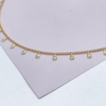 Load image into Gallery viewer, 18k Gold Filled Thin Curb Link Choker With Teardrop Fringe Charms Facing Outward
