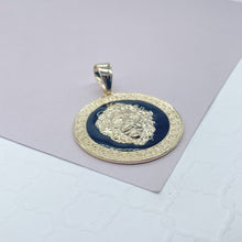 Load image into Gallery viewer, 18k Gold Filled Lion Head Pendant - Greek Key Black Enamel
