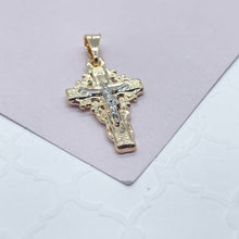 Load image into Gallery viewer, 18k Gold Filled Crucifix Cross Featuring Silver Jesus Engraved Pendant
