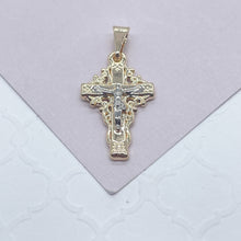 Load image into Gallery viewer, 18k Gold Filled Crucifix Cross Featuring Silver Jesus Engraved Pendant
