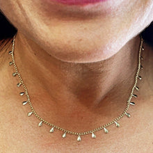 Load image into Gallery viewer, 18k Gold Filled Thin Curb Link Choker With Teardrop Fringe Charms Facing Outward
