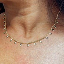 Load image into Gallery viewer, 18k Gold Filled Thin Curb Link Choker With Teardrop Fringe Charms Facing Outward
