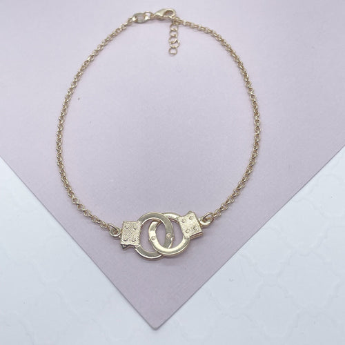 18k Gold Filled Handcuff Charm Anklet On Rolo Chain Wholesale Jewelry Supplies