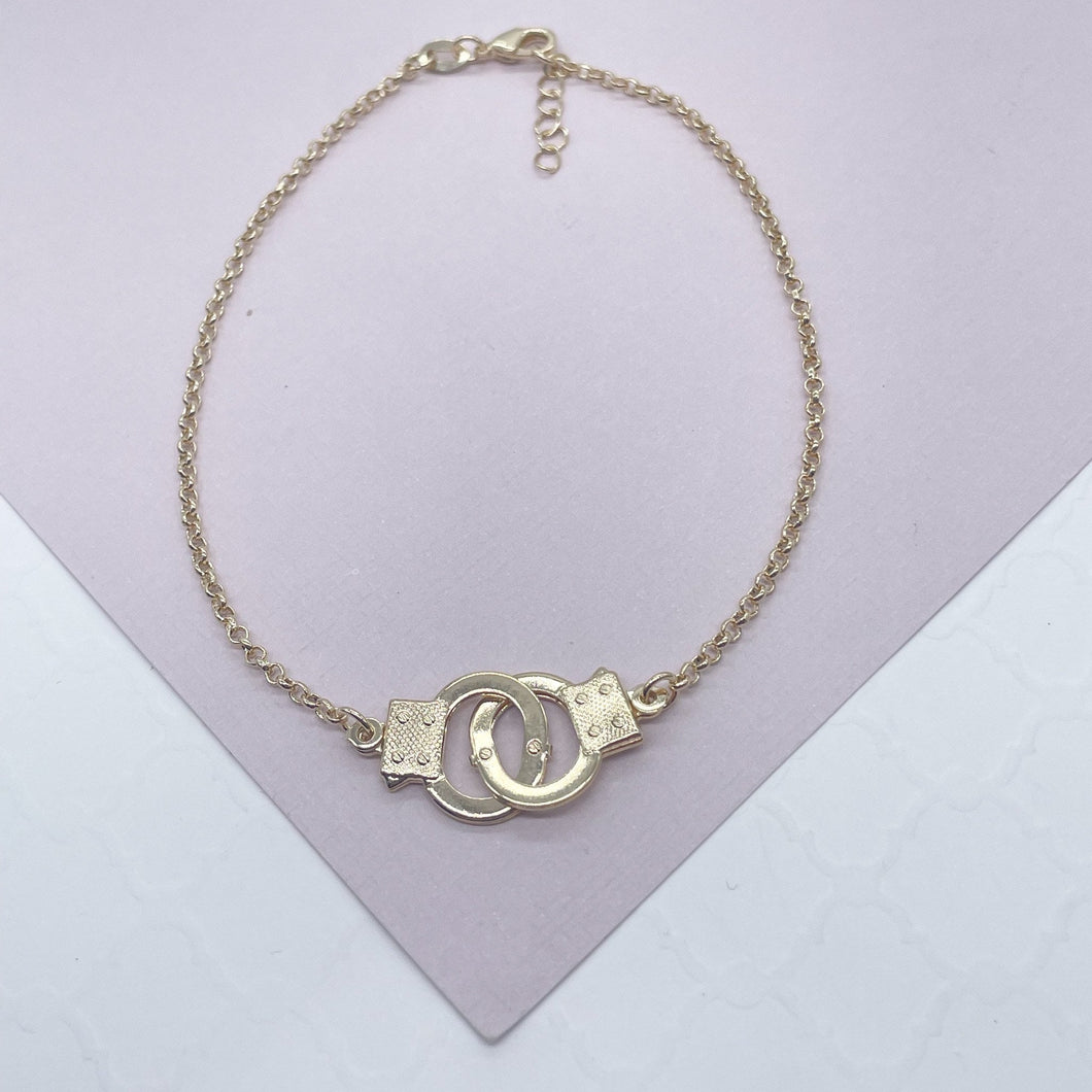 18k Gold Filled Handcuff Charm Anklet On Rolo Chain Wholesale Jewelry Supplies
