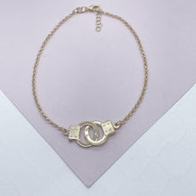 Load image into Gallery viewer, 18k Gold Filled Handcuff Charm Anklet On Rolo Chain
